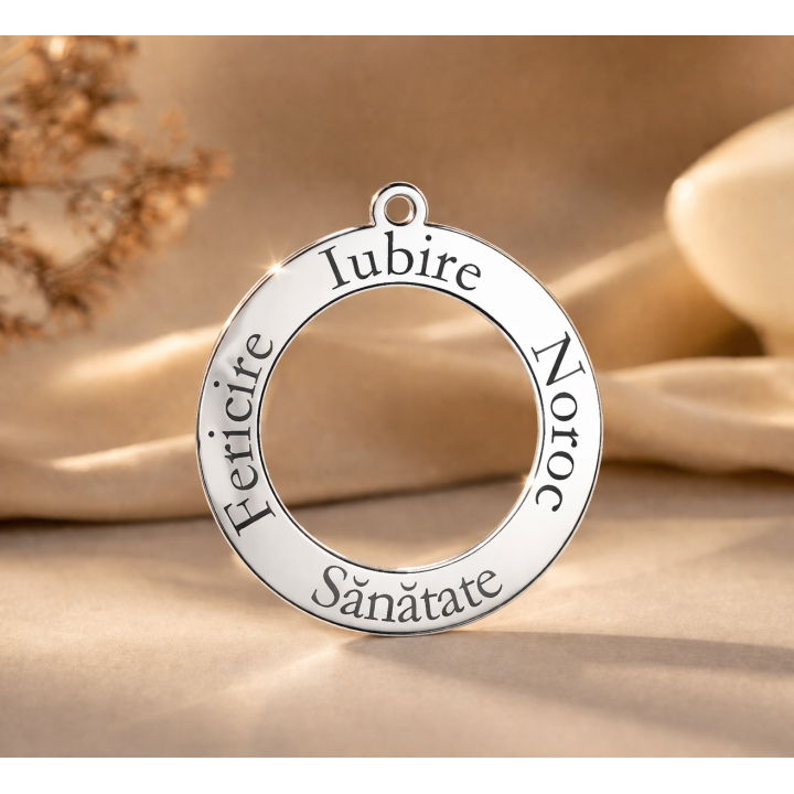 G0971 G Pandantiv argint 925 banut eveniment special - Noroc, Iubire, Sanatate 23mm - bijuterii personalizate din argint | simos